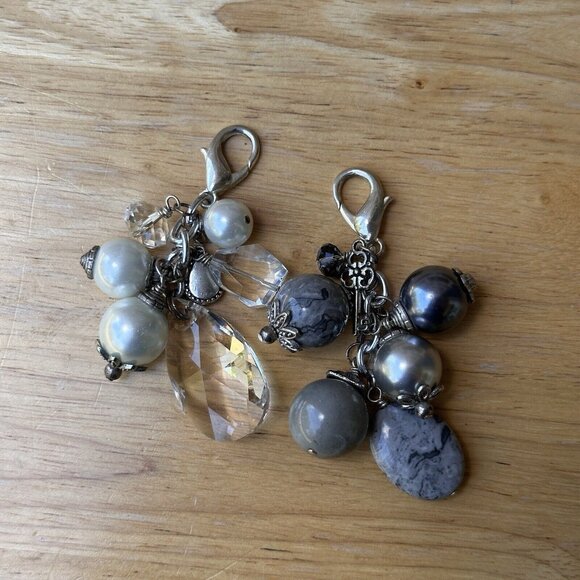 Charms 3" Set of 2 Multicolor Mixed Stones Faux Pearl Crystal Beads Purse Bags - Picture 2 of 5